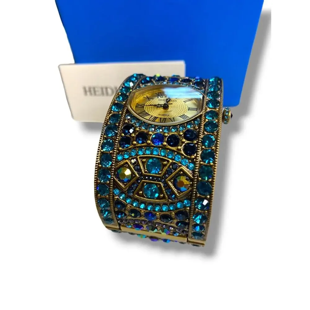 Heidi Daus Divinely Deco Cuff Bangle Watch Pave Crystal Working Blues
